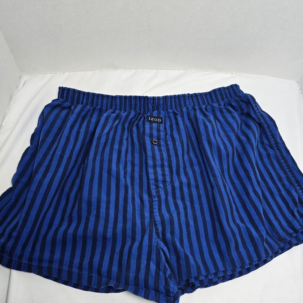 IZOD Vintage Boxer Shorts Men's Cotton Woven Blue Striped Underwear Size Large